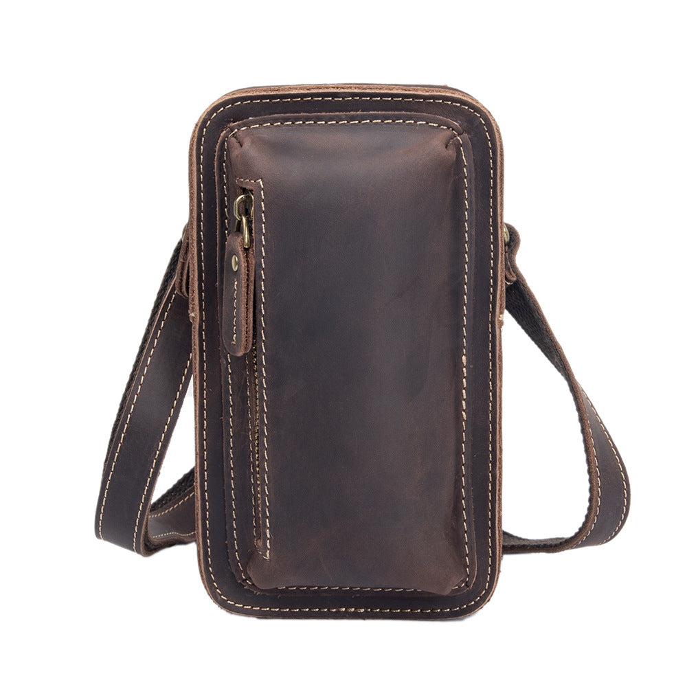 Mens First-Layer Cowhide Crossbody Waist Bag