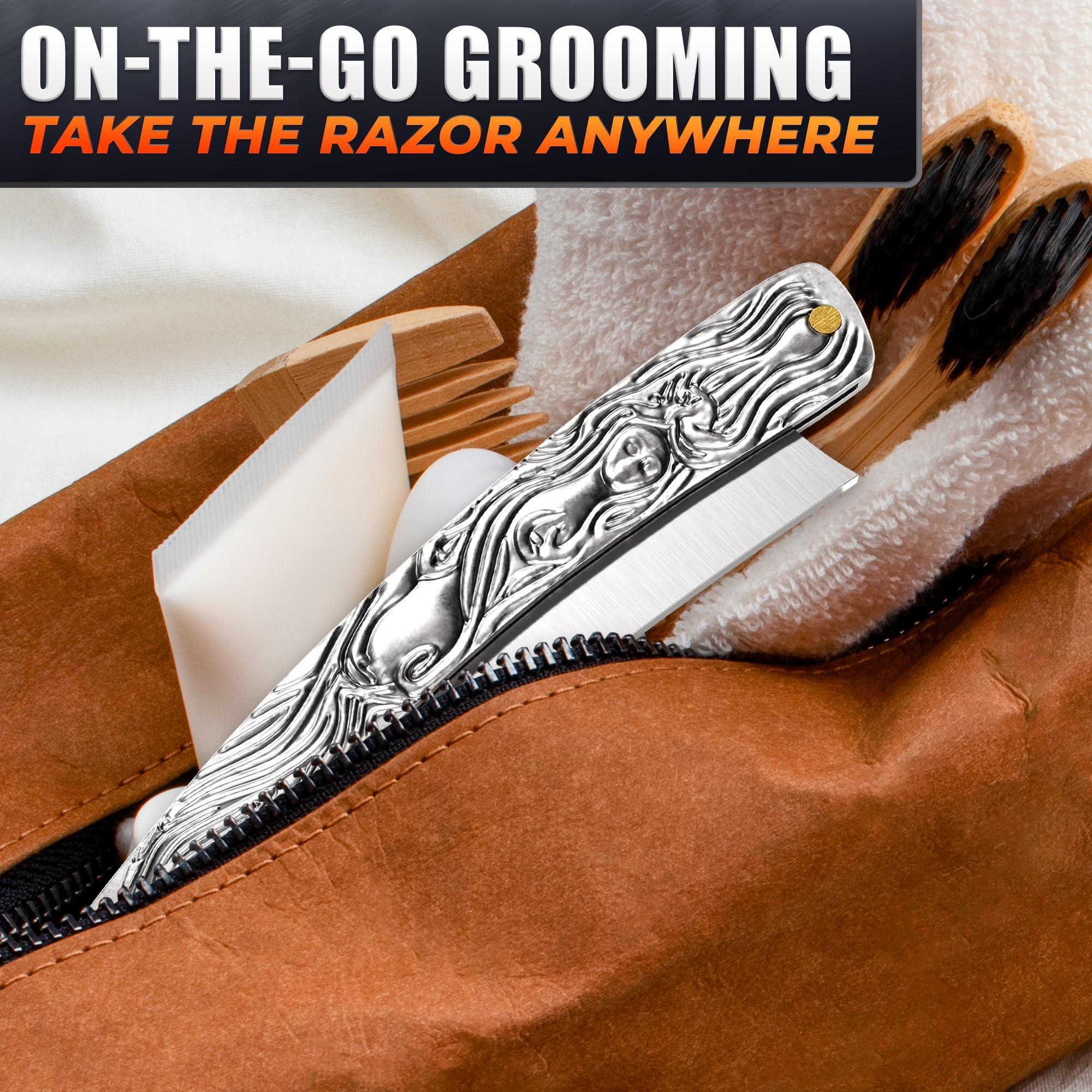 Straight Razor Carbon Steel Blade 11.4 in Secure Grip for Shaving