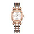 Diamond-encrusted Dial Oval-shaped Steel Bracelet Quartz Womens Watch