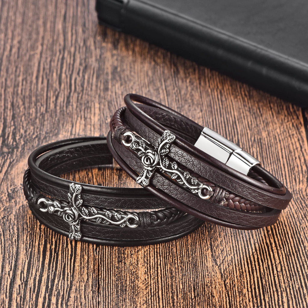 Retro Multi-layer Stainless Steel Creative Cross Bracelet