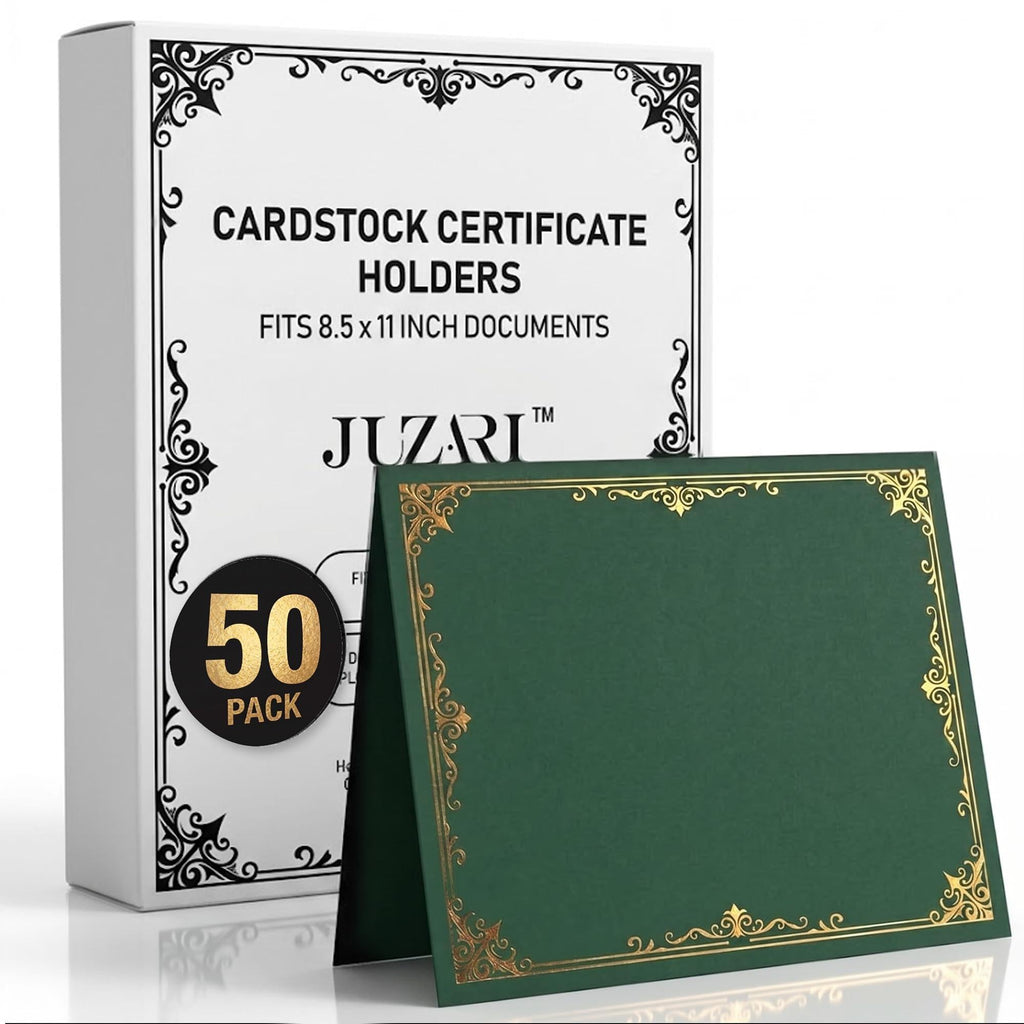 50 Pack Premium Green Certificate Holders 8.5 x 11 inch Heavyweight 300gsm Cardstock Diploma Holder & Certificate Folder Award Certificate Folders for Graduation with Gold Foil Diploma Cover