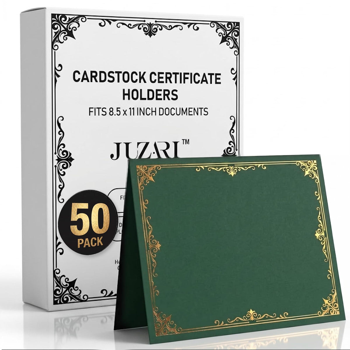 50 Pack Premium Green Certificate Holders 8.5 x 11 inch Heavyweight 300gsm Cardstock Diploma Holder & Certificate Folder Award Certificate Folders for Graduation with Gold Foil Diploma Cover