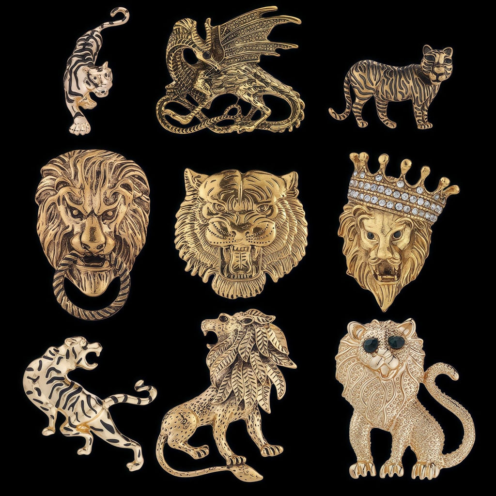 Fierce Lion Head And Tiger Personalized Vintage Brooch