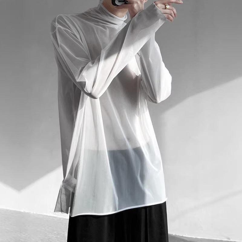 Mens Sun-Protective Hollowed-Out Long-Sleeve Mesh Top