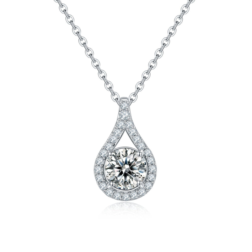 S925 Sterling Silver Teardrop Halo Necklace, 1ct Moissanite & Lab-Grown Ruby&Emerald, Platinum Plated Pendant With GRA Certificate Gift Box
