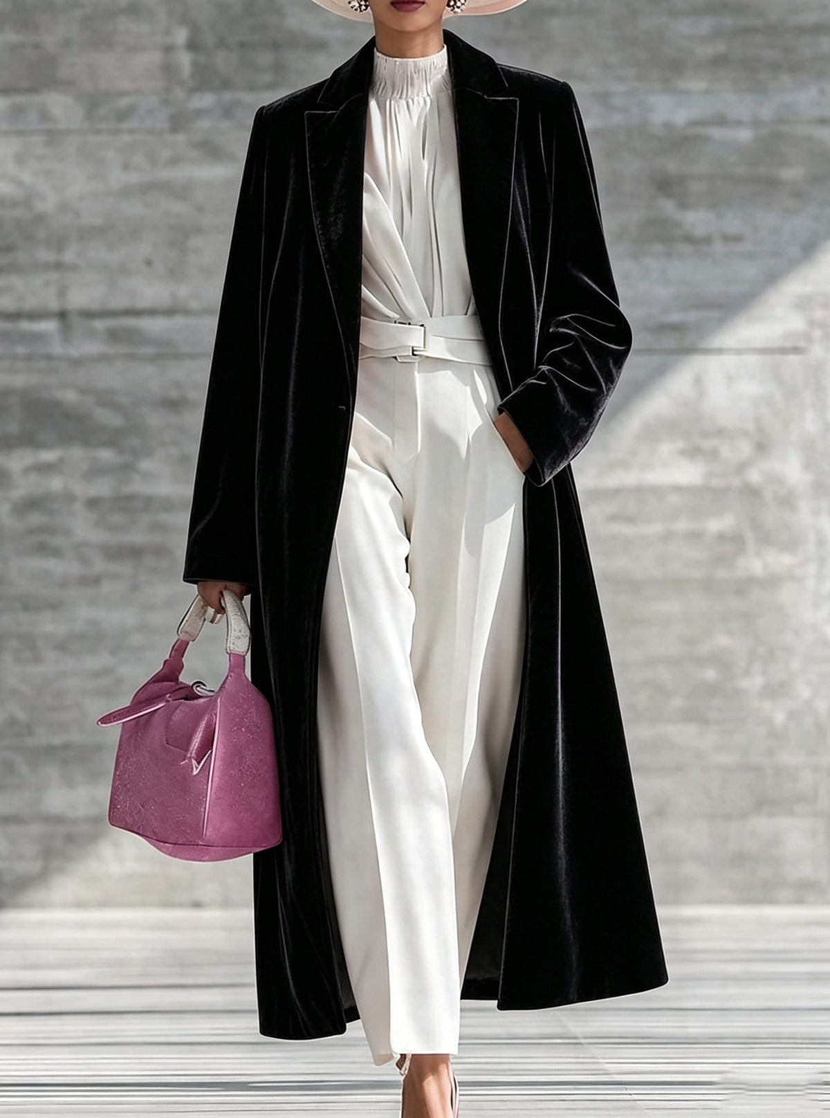 Womens V-neck Over-the-knee Velvet Coat
