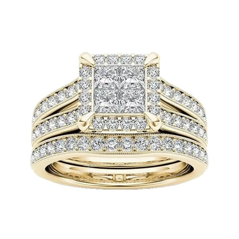 Gold-plated Zircon-inlaid Ring For Women