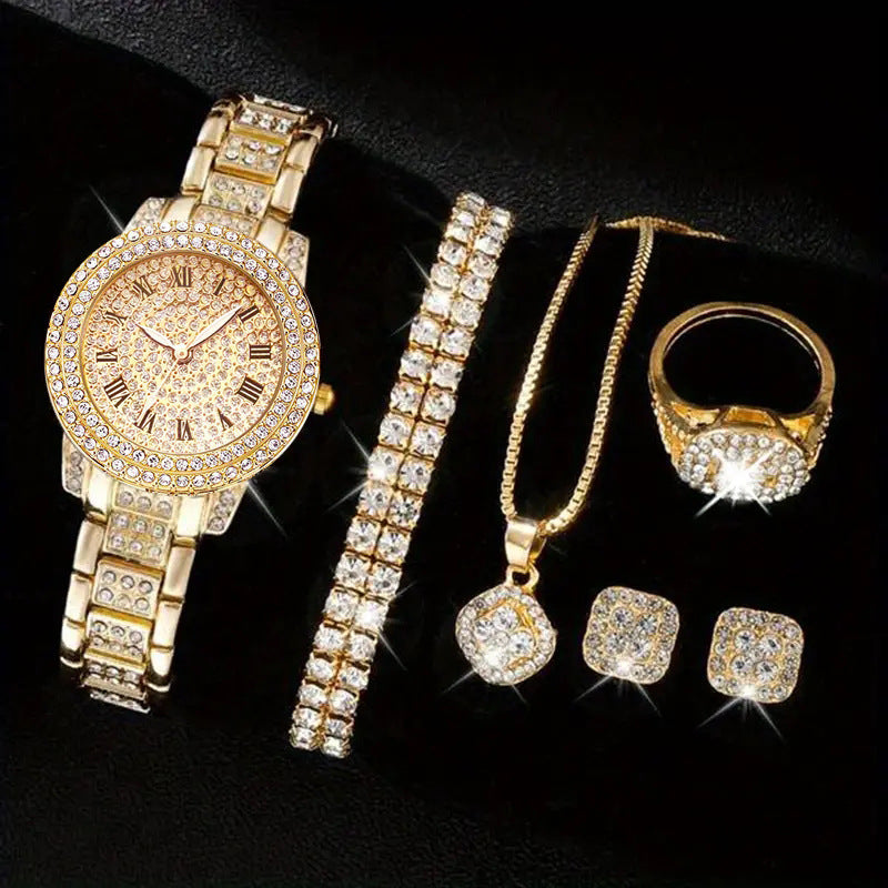 Women's Diamond Roman Quartz Watch Set