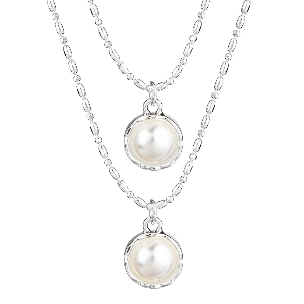 Double Layer Dainty Pearl Choker Necklace, Two-Tier Irregular Collarbone Chain, Minimal French Jewelry For European Spanish Women