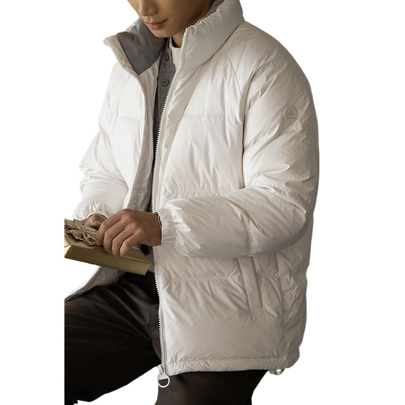 Windproof And Warm White High Neck Down Jacket Casual Outerwear