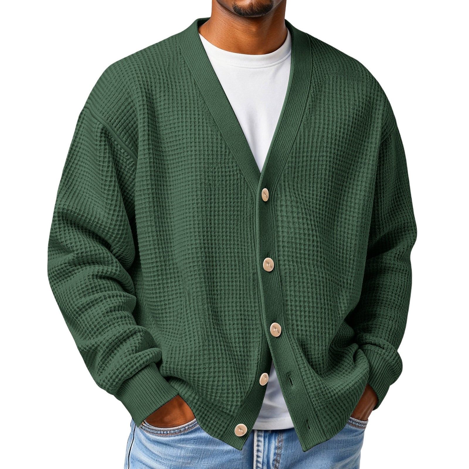 Mens Casual Loose-fit Long-sleeve Knitted Cardigan