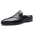 Mens Pointed-toe Leather Half-slippers Without A Heel For Outdoor Wear