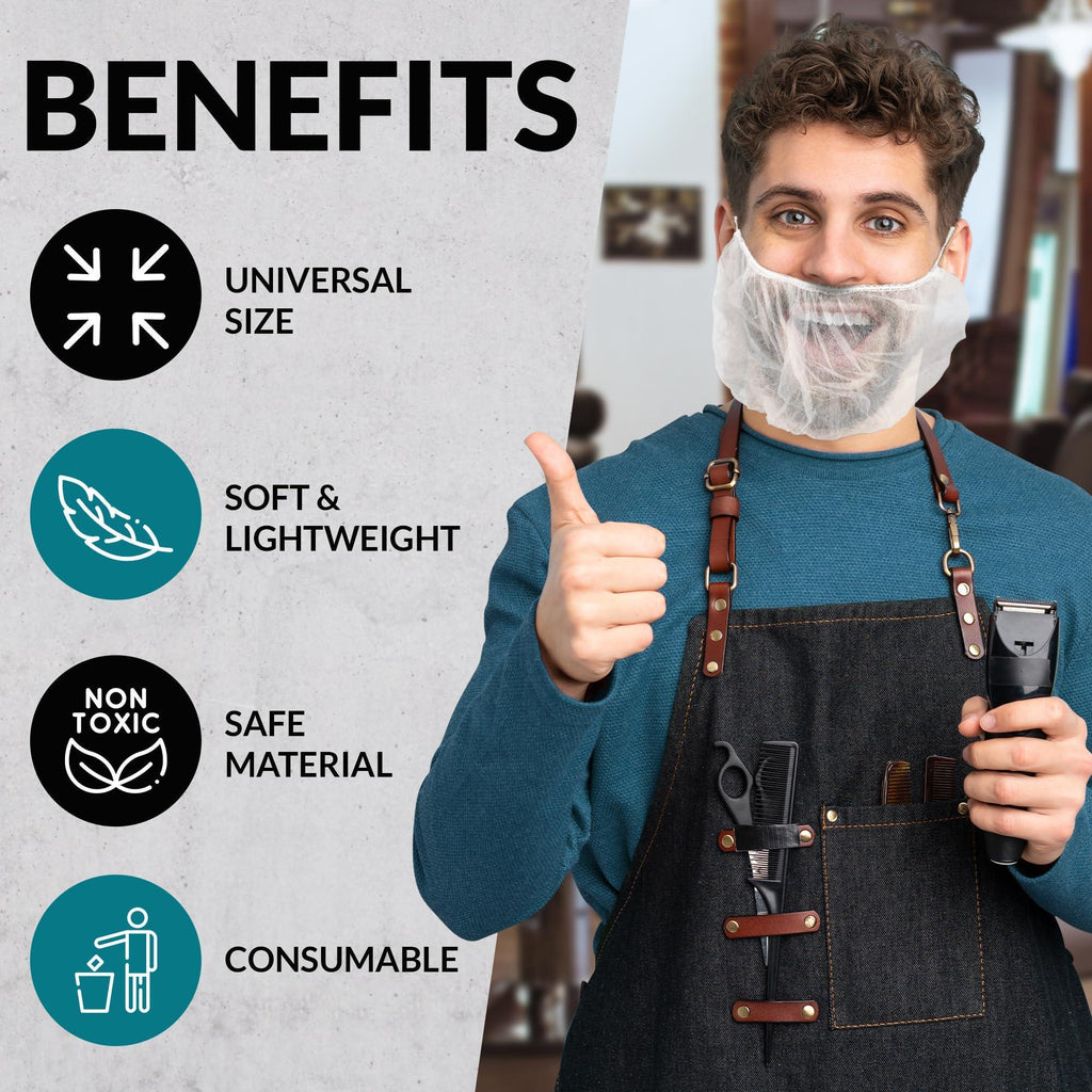White Disposable Beard Covers for Men 18 Inch Pack of 100 Spunbond Polypropylene Beard Guards Food Service Breathable Lightweight Facial Hair Covering with Single Loop
