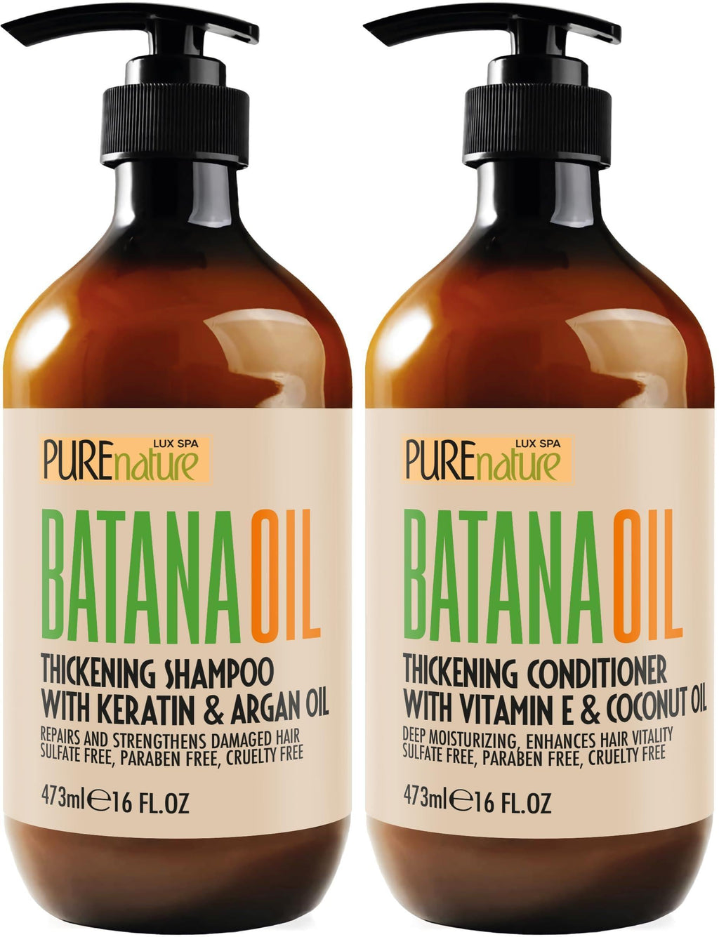 Batana Oil Shampoo and Conditioner Set Thickening Sulfate Free Formula for Women Men 16 Fl Oz Pack of 2 Volumizing Moisturizing Professional Salon Care Products for Fine Thinning Hair