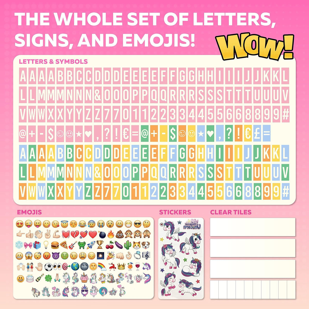 Pink Cinema Light Box with 312 Letters Emojis & 3 Markers Led Light Box for Girl