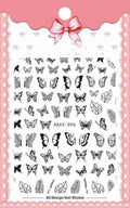 Black Butterfly Nails Stickers White Flower Adhesive
