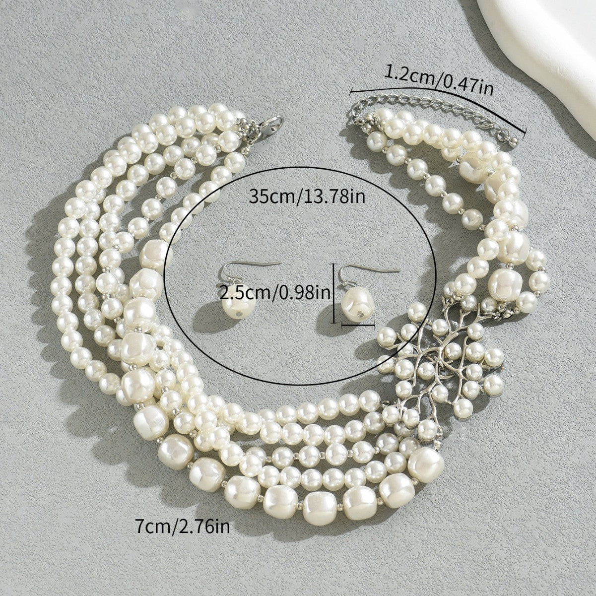 Stylish European American Geometric Women Jewelry Set, Unique Design With Strung Faux Pearls, Versatile Elegant Matching Necklace And Stud Earrings For Daily Wear