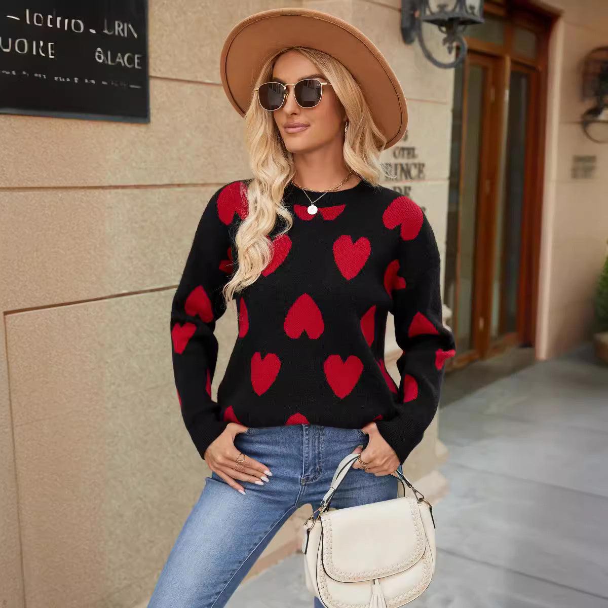Knitted Jacquard Crew-neck Pullover Long-sleeve Knitwear Sweater