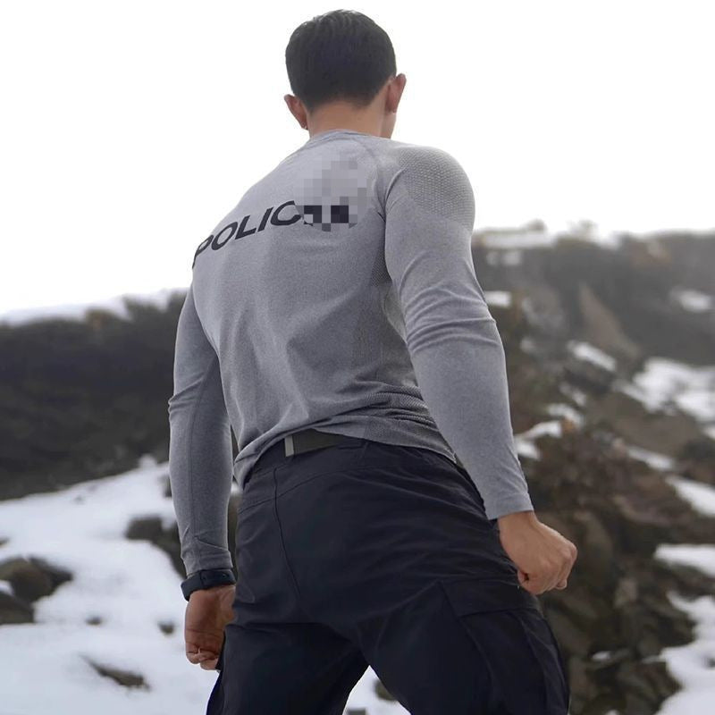SpringAutumn Outdoor Cycling & Running Training Top Mens Fitness Tight-Fit Stretch Base Layer With Zipper And Long Sleeves