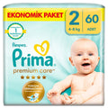 Prima Pampers Baby Diapers Premium Care Size 2 - 60 Count, Ultra Soft & Dermatologically Tested