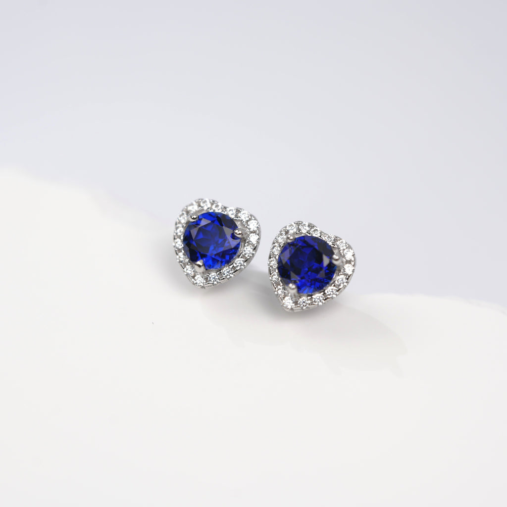 S925 Sterling Silver Heart Halo Stud Earrings, 5mm Lab-Grown Ruby Sapphire, Platinum Plated 1.5g, Women's Jewelry Gift Box