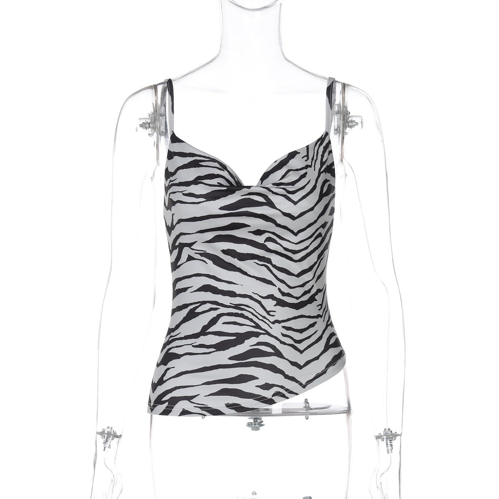 Sexy Printed Swing Neck Backless Camisole Top