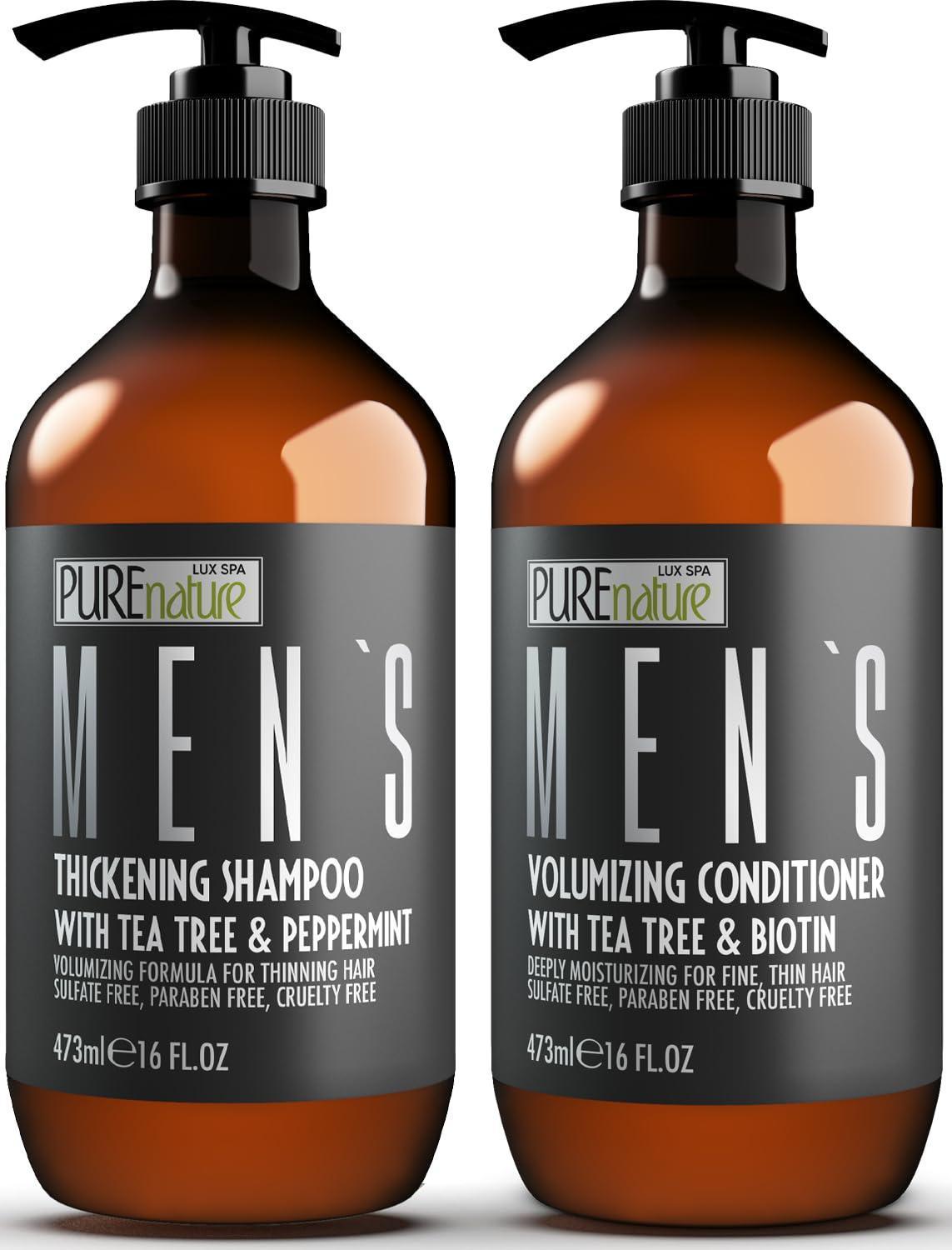 Mens Shampoo and Conditioner Set 16 Fl Oz Set of 2 Sulfate Free Strengthening Thickening Formula for Fuller Hair Helps with Thinning Hair Formulated for Men