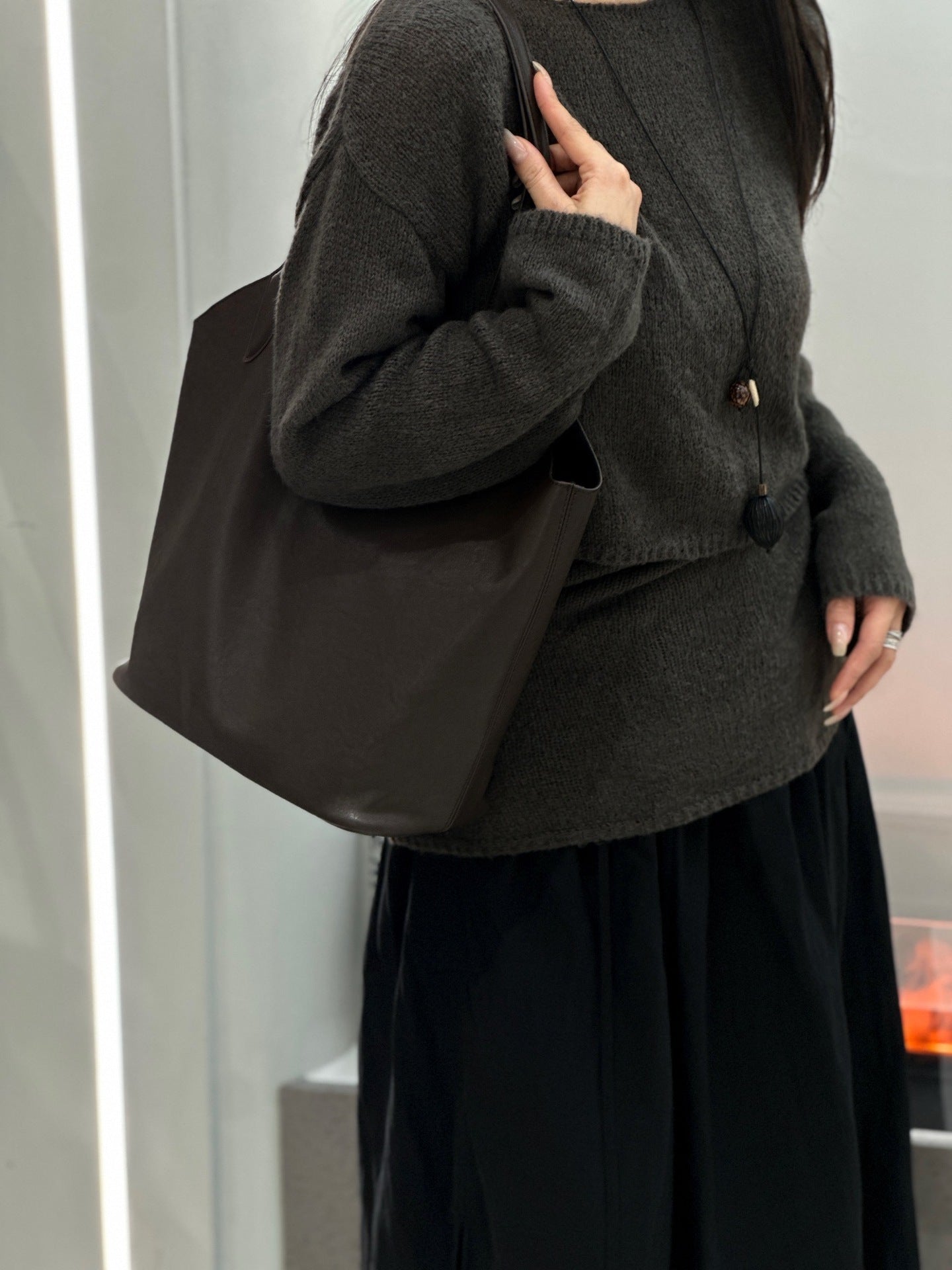 Minimalist High-end Style Basket Bag, New Autumn And Winter Genuine Leather Women's Bag, Roomy Shoulder Bucket Bag For Commuting