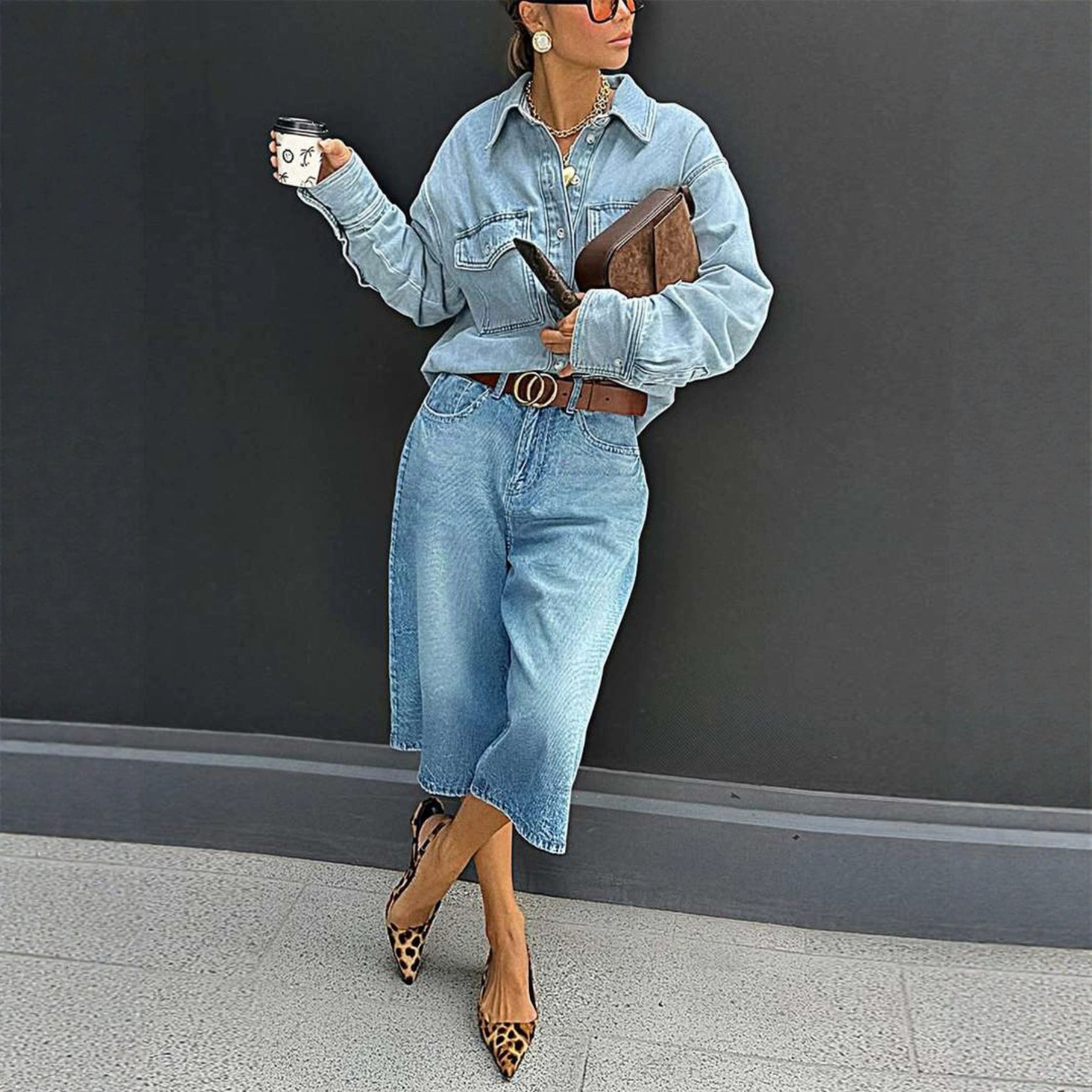 Loose-fitting Straight-leg Cropped Plus-size Pants