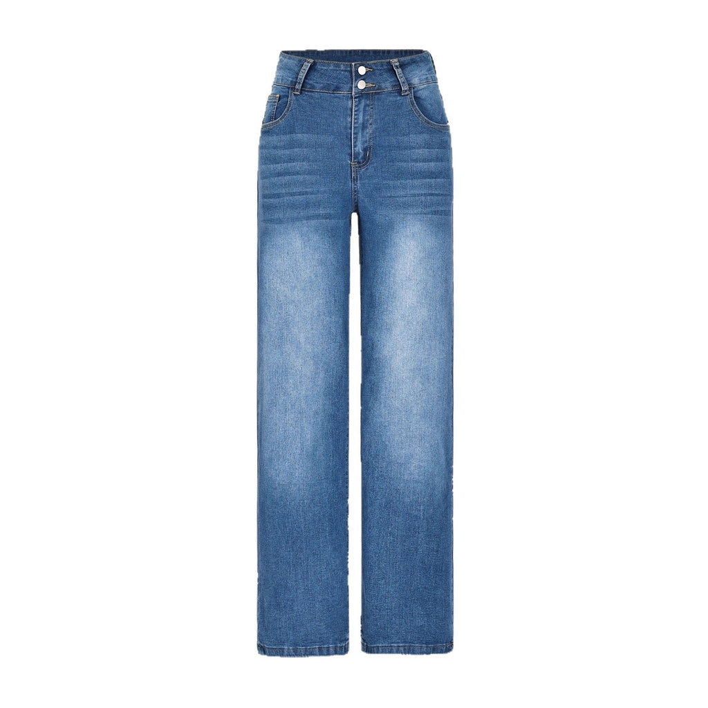 Womens Casual Straight-leg Denim Wide-leg Pants
