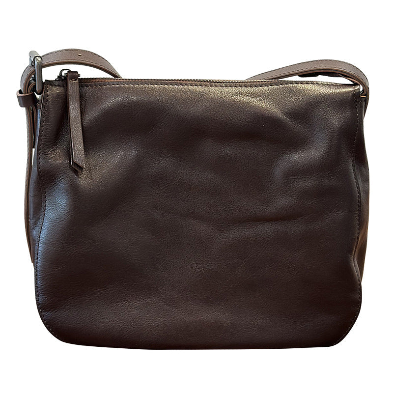 Vegetable-Tanned Leather Casual-Style Shoulder Bucket Crossbody Bag