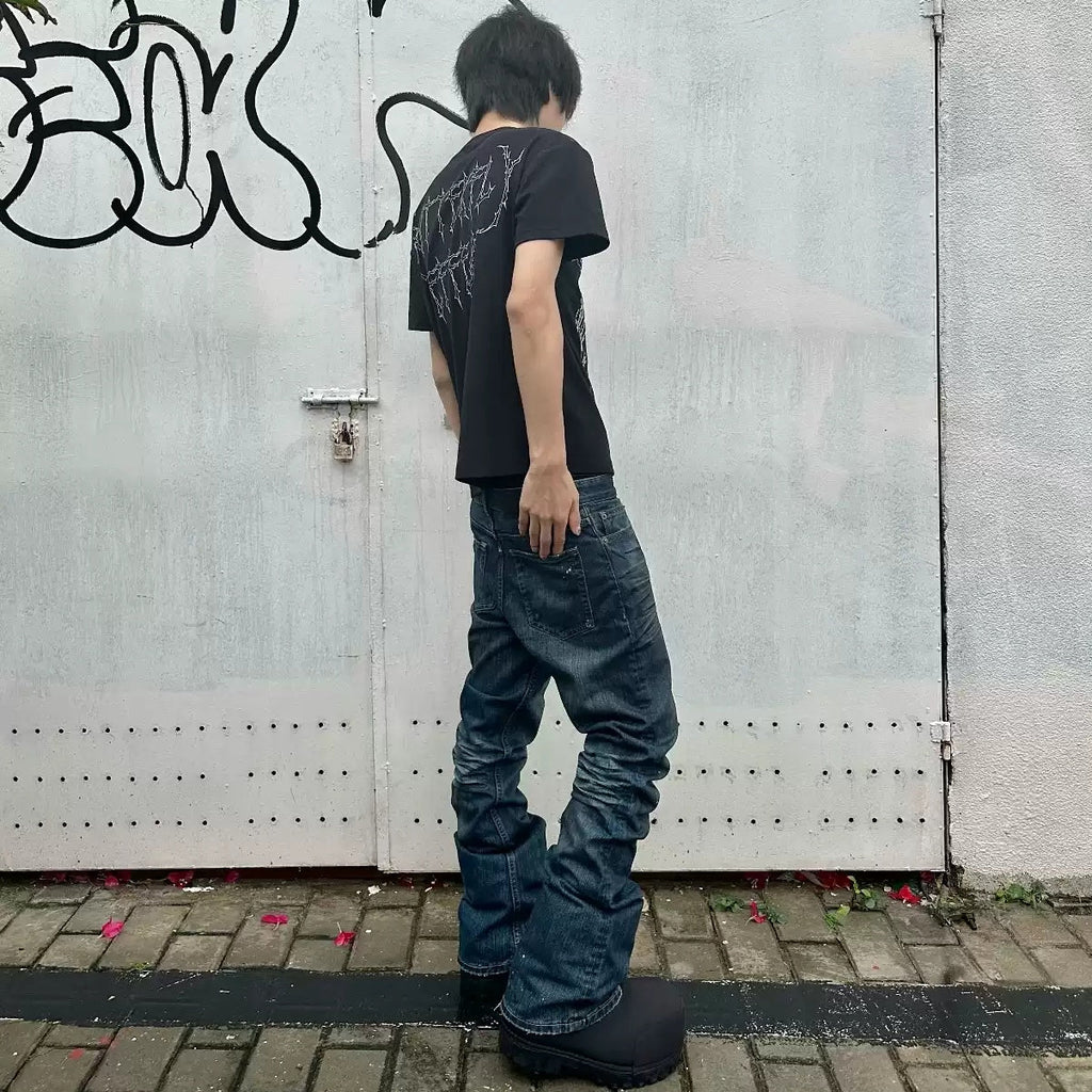 Distressed Slightly Flared Slim-fit Denim Jeans
