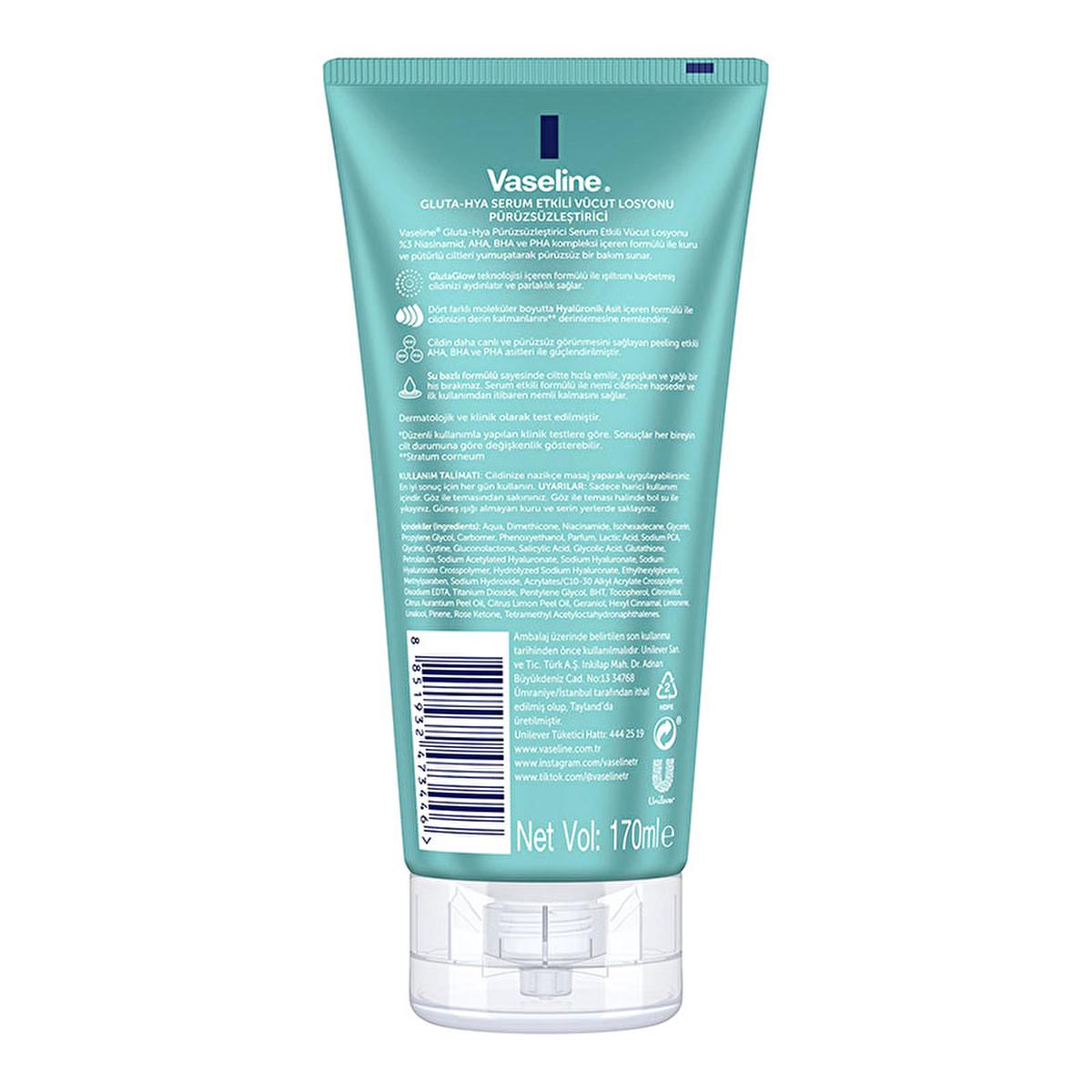 Vaseline Gluta-Hya Smooth Body Lotion: Brighten, Smooth, & Hydrate Dry Skin | Niacinamide, AHA, BHA, PHA, Hyaluronic Acid - Non-Greasy Formula