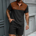 Mens Half-Zip Stand-Neck Short-Sleeve T-Shirt And Shorts Set