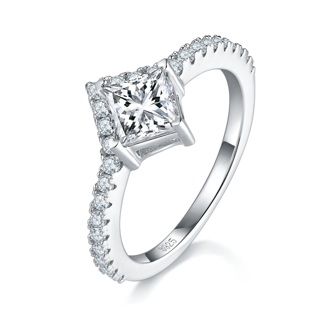 Princess Cut Moissanite Engagement Ring Set S925 Silver, 1 Carat D Color VVS1 Wedding Band With GRA Certificate, US Size 5-9.