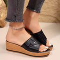 Women's Snake-Texture Peep-toe Wedge Sandals
