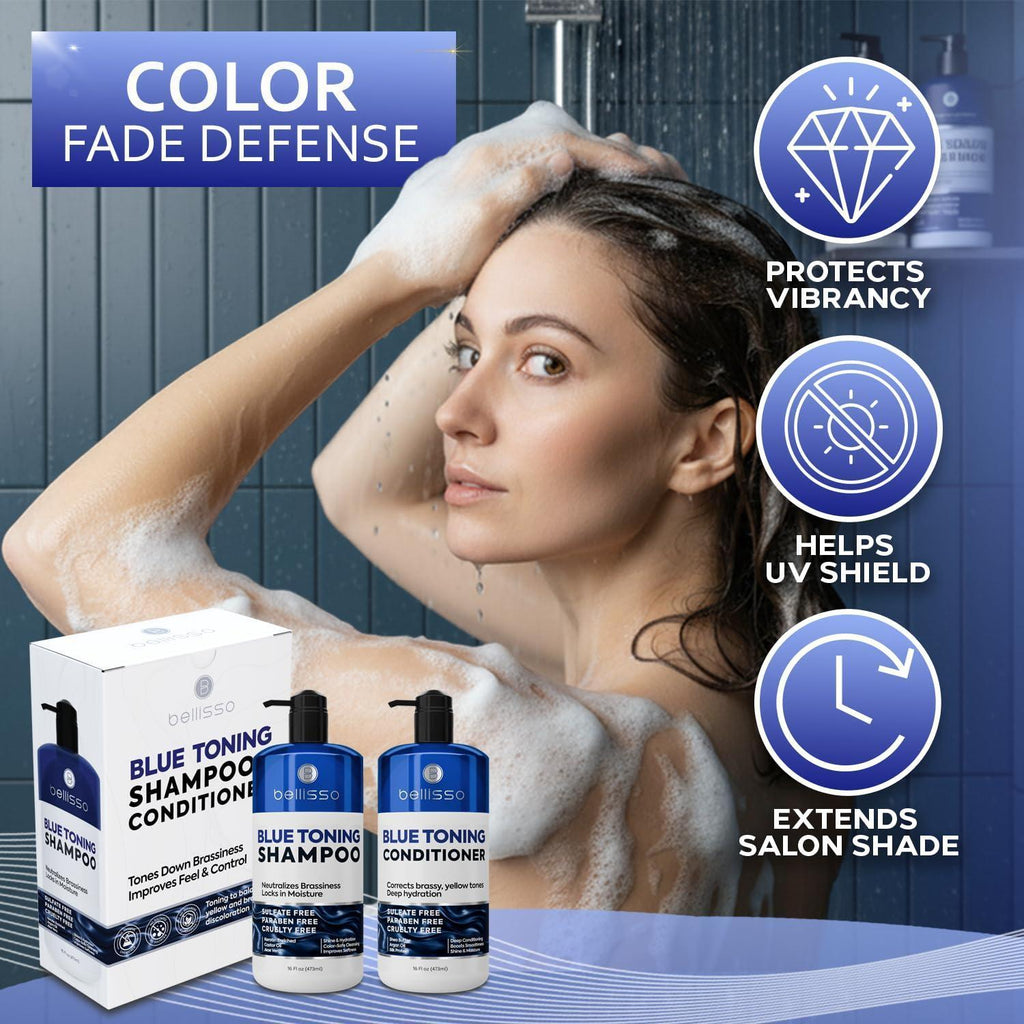 Blue Shampoo and Conditioner Set  16 Fl Oz Set of 2 Sulfate Free and Paraben Free Neutralizing Toner to Correct Orange Brassy Hair Back to Brunette Professional Formula For Women Men