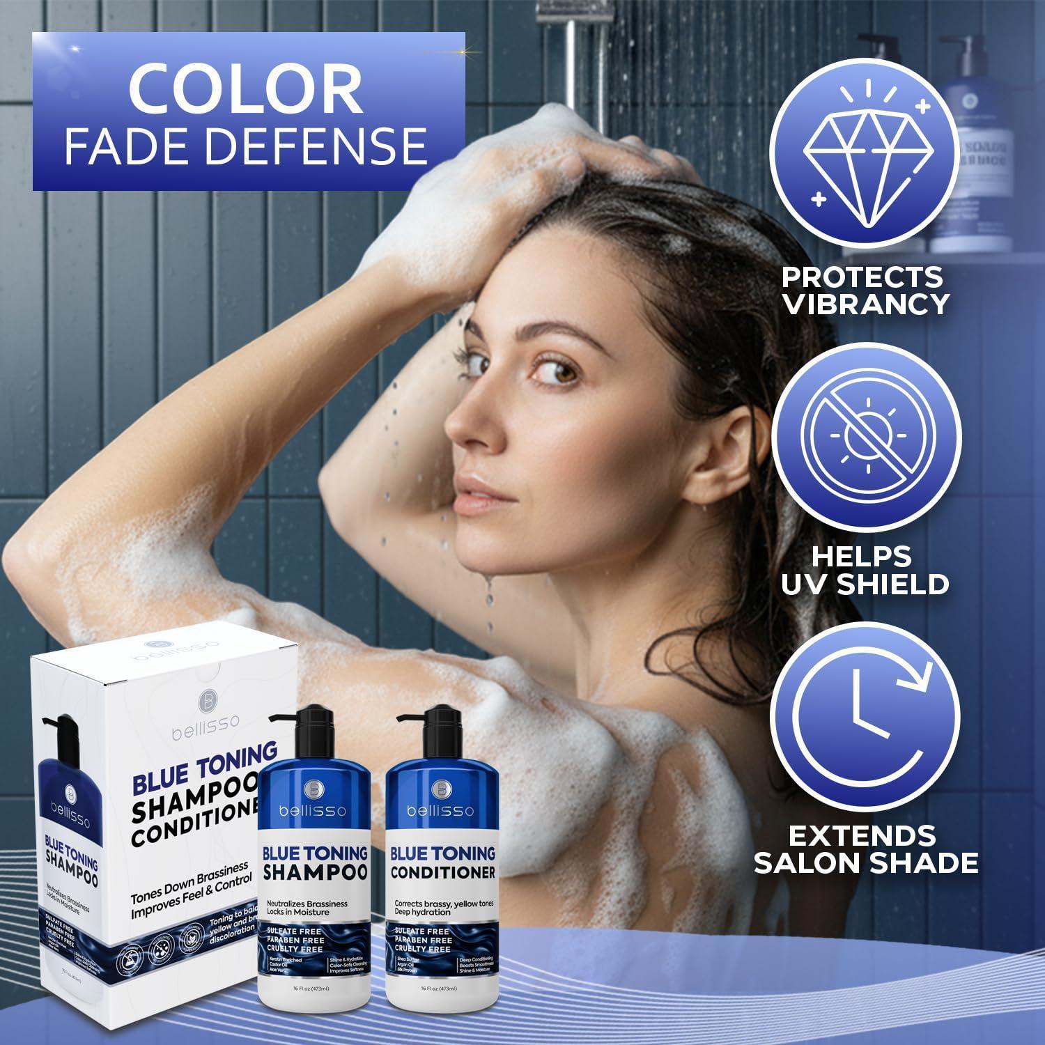 Blue Shampoo and Conditioner Set  16 Fl Oz Set of 2 Sulfate Free and Paraben Free Neutralizing Toner to Correct Orange Brassy Hair Back to Brunette Professional Formula For Women Men