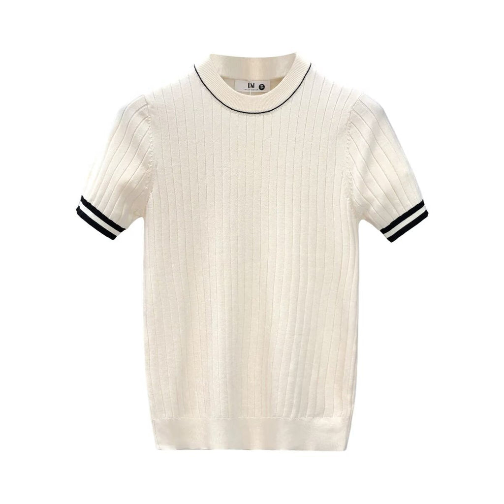 Men's Short-Sleeve Ice Silk Knit Shirt Crew-Neck Slim-Fit Sweater