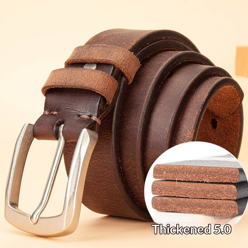 Mens Leather Belt Versatile Solid Pin Buckle Waistband