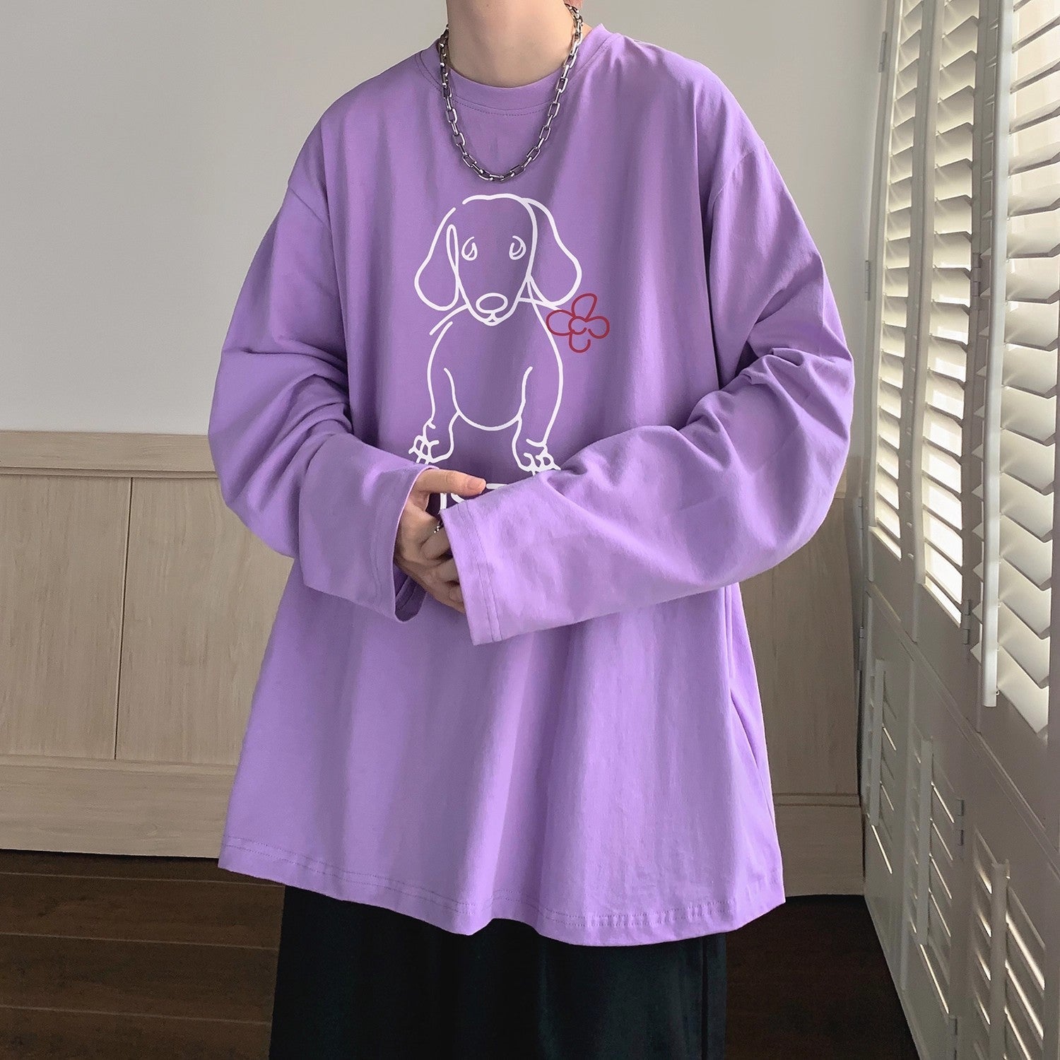 Cartoon Puppy Printed Long Sleeve T-shirt