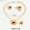 Light Luxury European American Jewelry Set, Floral Niche Design Inlaid Cubic Zirconia, Includes Earrings, Long Pendant Necklace And Matching Ring For Women