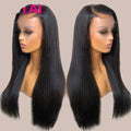 Human Hair Lace Wig Straight Black Medium Length