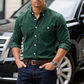 Mens Solid-Color Corduroy Long-Sleeve Base Shirt
