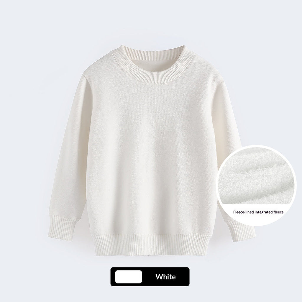 Childrens Fleece-lined White Sweater Mid-length For Fall And Winter