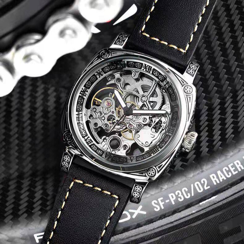Carved Vintage Fashion Hollow Mechanical Automatic Mens Watch