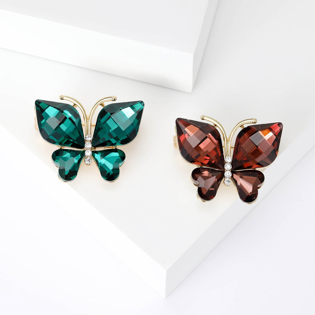 Fashionable Diamond-Encrusted Small Crystal Glass Butterfly Brooch