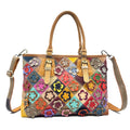 Womens Genuine Leather Casual Handbag With Hand-stitched Plum Blossom Patchwork