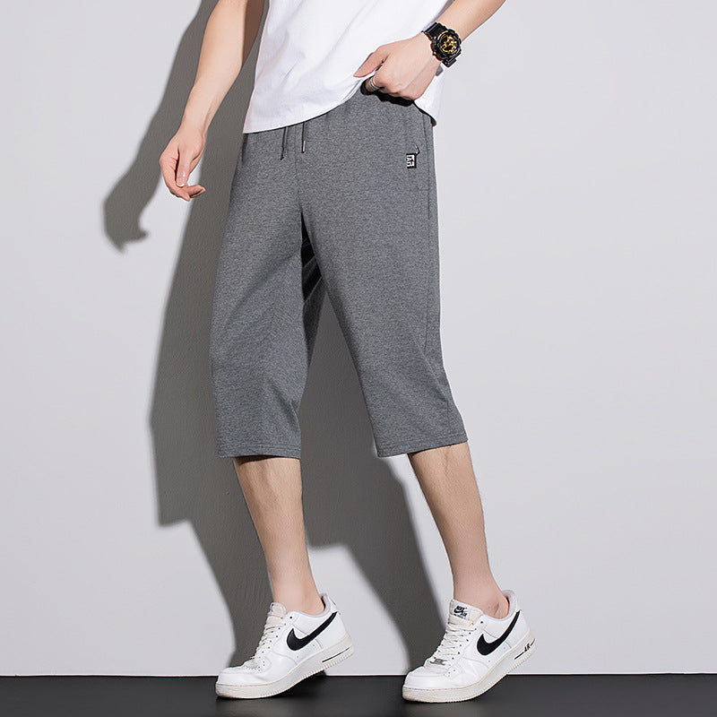 Summer New Mens Casual Ice-Silk Cropped Pants