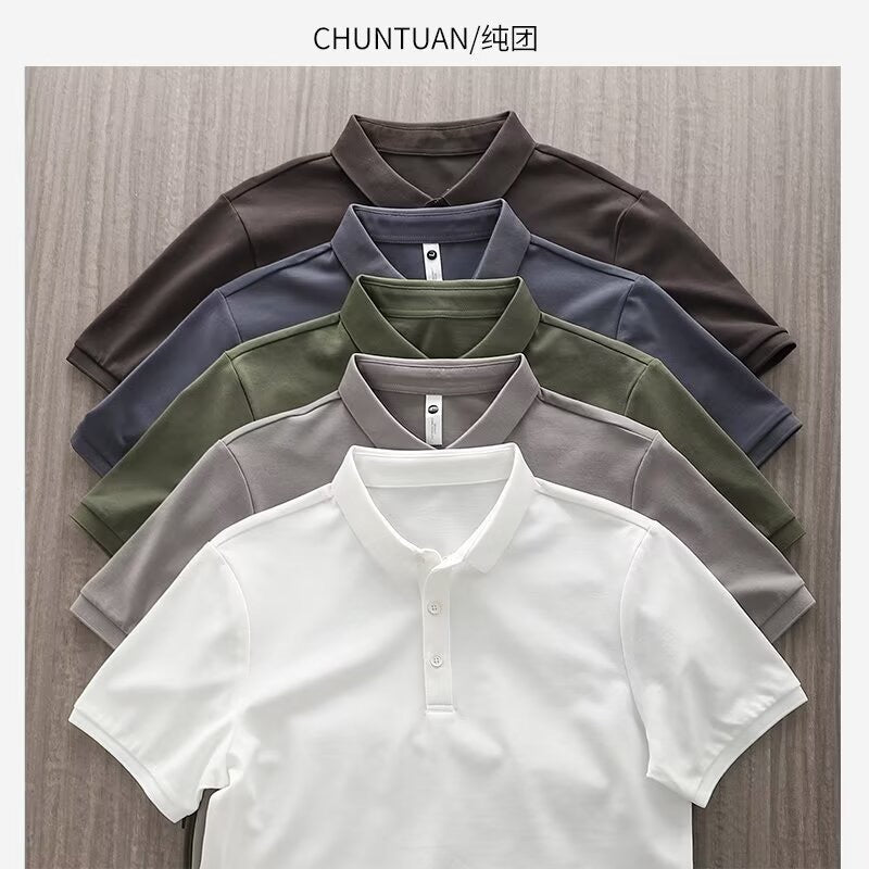 Solid-color Summer Mens Clothing Lapel Half-sleeve High-end Trendy Casual Plain Top